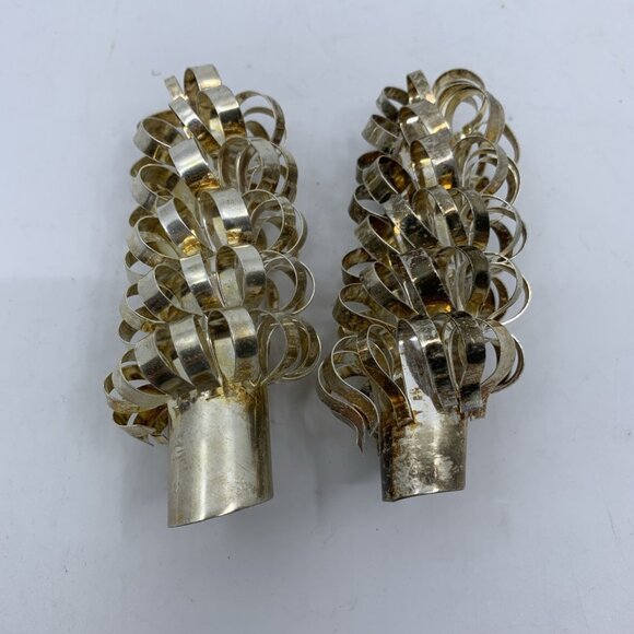 Vintage Brass Ribbon Loop Slim Taper Candle Covers 4.5” Tall MCM Pair